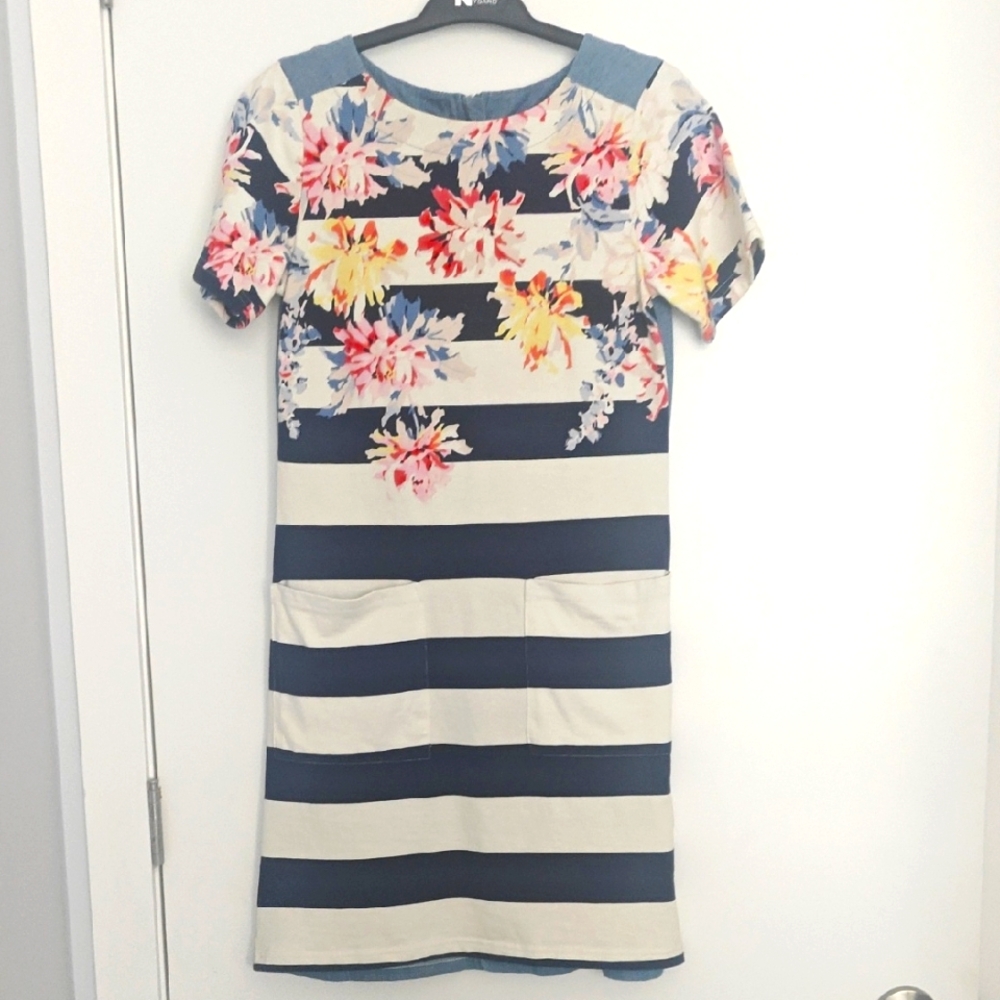 Navy and Cream Floral Midi Dress